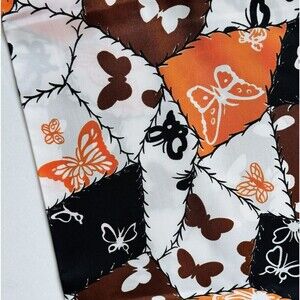 MCM Antique Fabric Butterfly Patchwork Silky Special Occasion Brown Orange 3yds